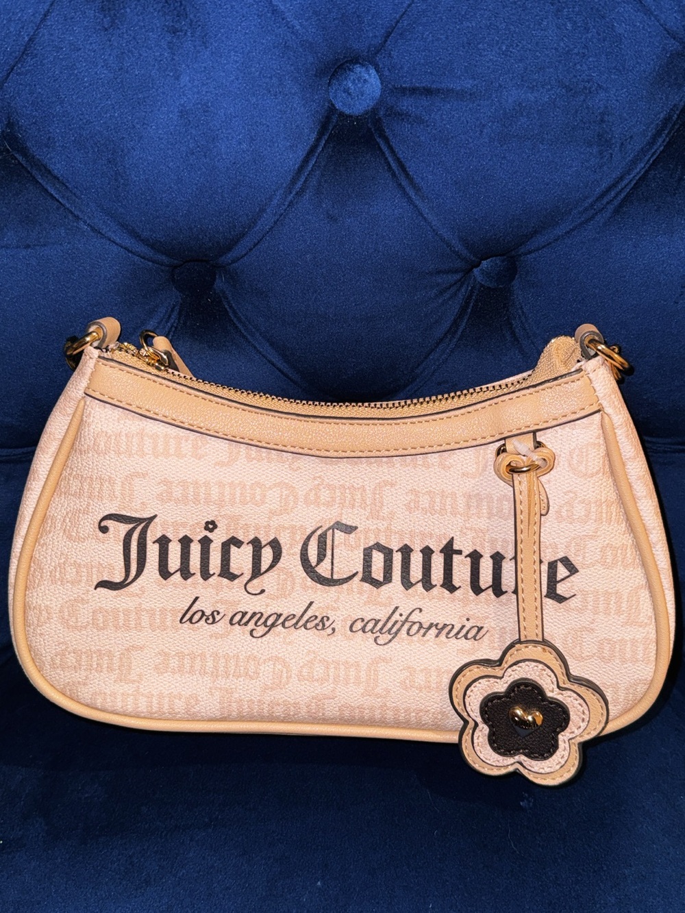 Juicy Couture Beige Pink Logo Shoulder Bag with Flower Charm